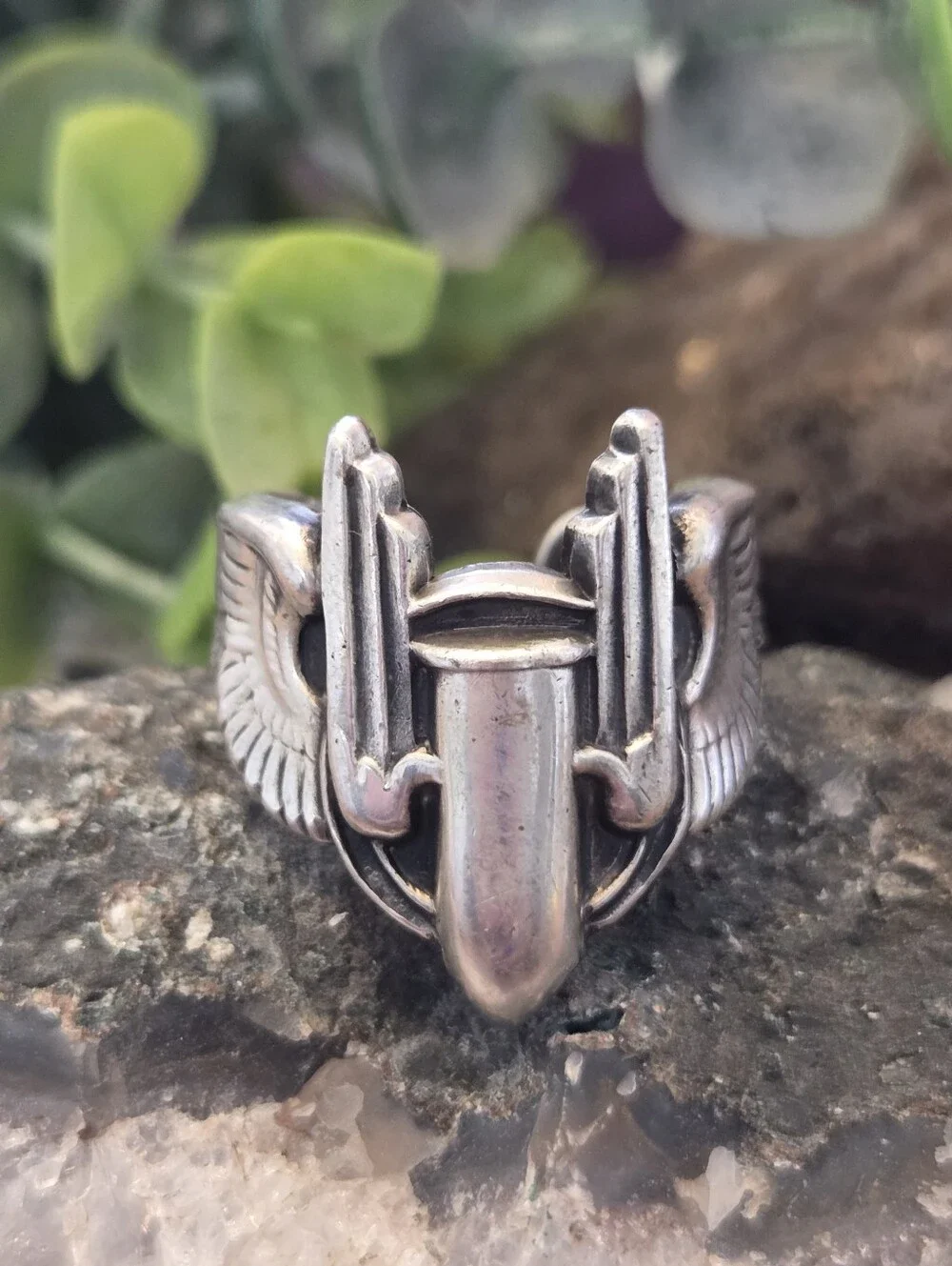 Heavy Vintage Sterling Silver Airforce Ring Size 11 Adjustable Sterling Silver